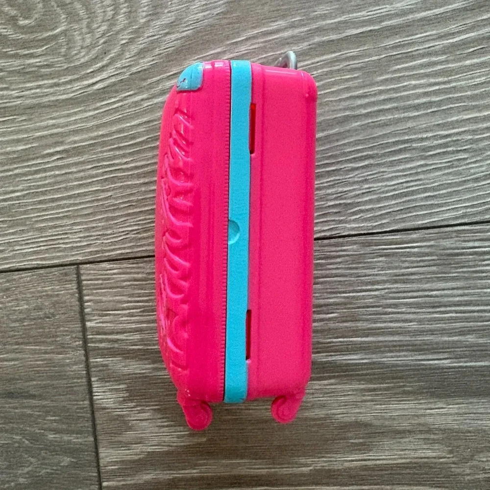 Barbie Doll Accessory Pink Retractable Handle Travel Plastic Luggage Suitcase
